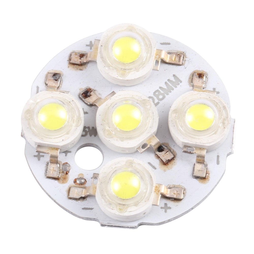 5W 5 LEDs Module Lamp Ceiling Lighting Source 28mm, DC15V(White Light)