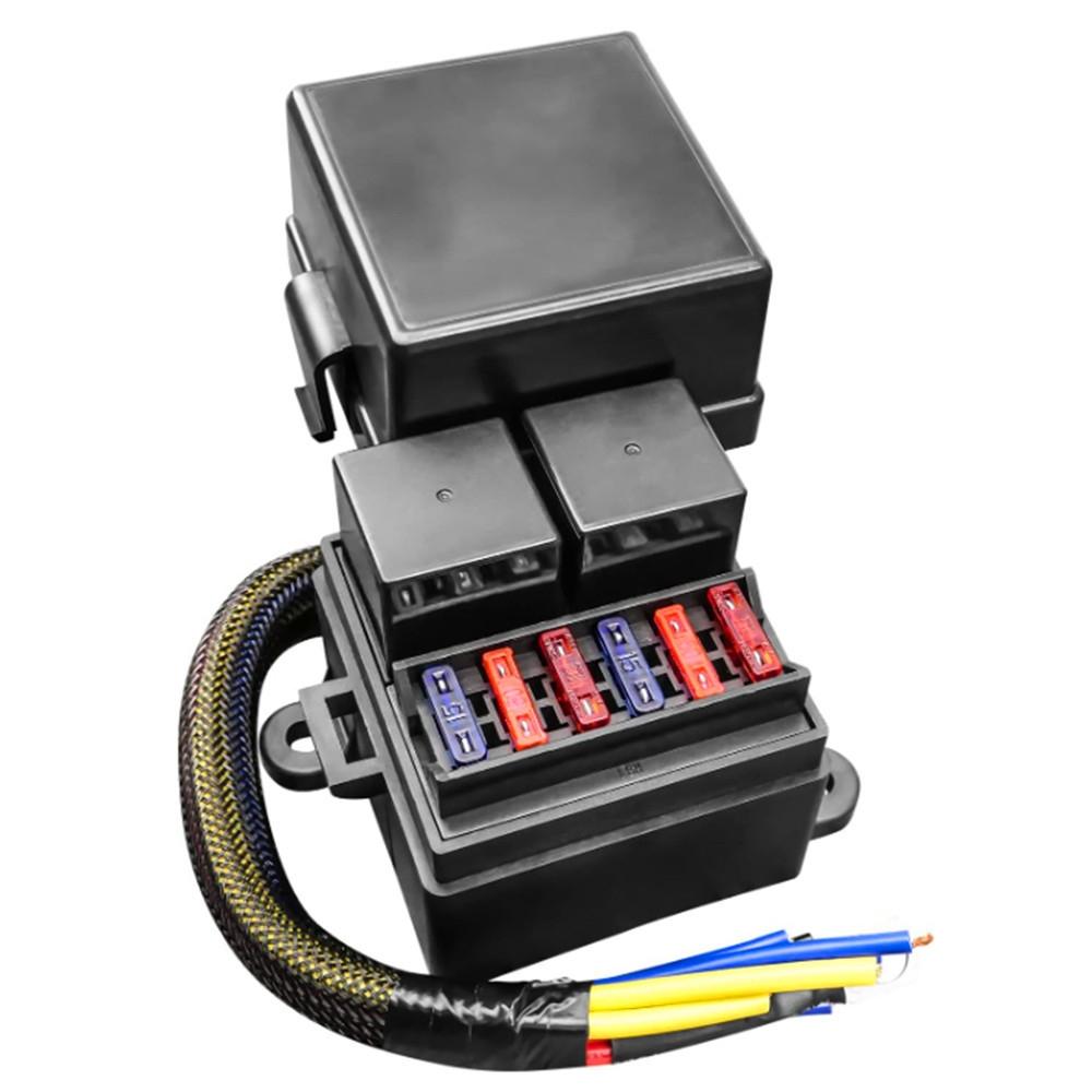 12V 4 Pin IP65 Waterproof Car 6 Slots Modified Relay Fuse Box with Cable Kit
