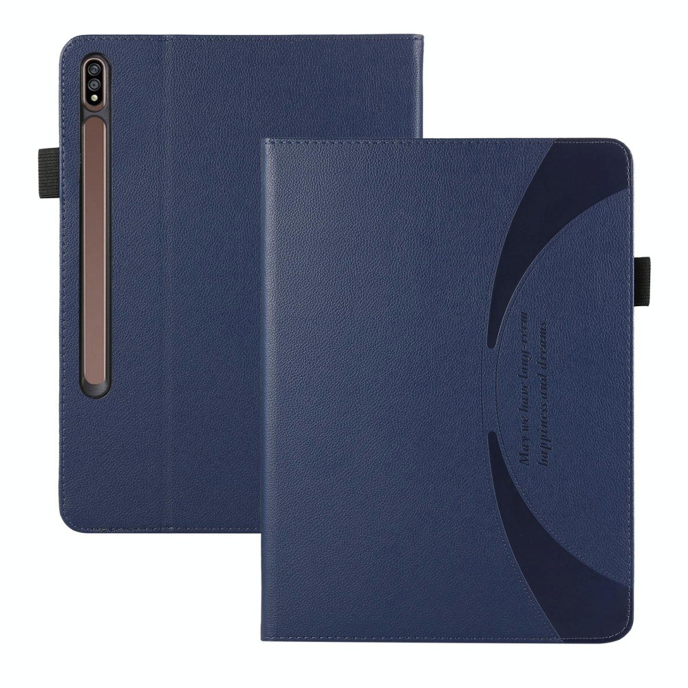 For Samsung Galaxy Tab S7 Lite / S7+ Litchi Texture Leather Sucker Tablet Case(Dark Blue)