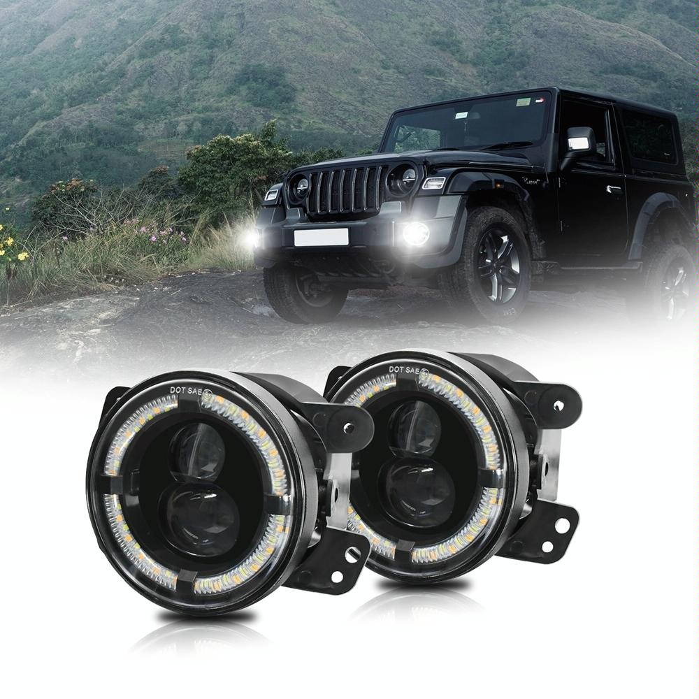 For Jeep Wrangler JK 2 Door 2007-2015 Y4 4 inch 1 Pair Light Guide Dual Lens Fog Light(Yellow White)