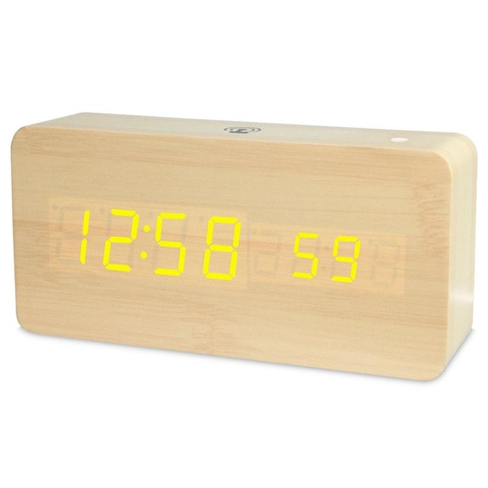 LT-1035 LED Display Digital APP Smart Alarm Clock(Yellow Light Bamboo Wood)