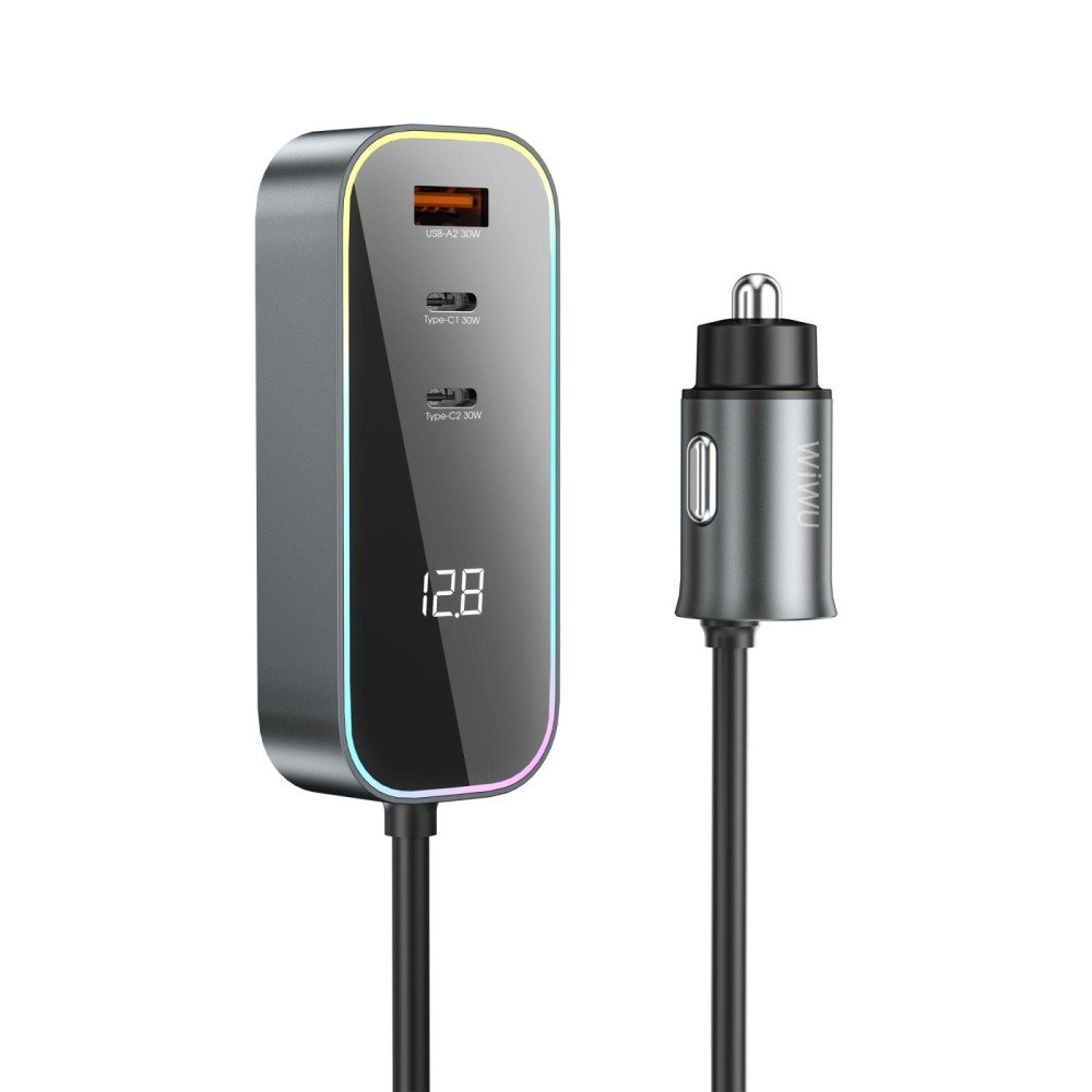WIWU Wi-QC14 120W Dual PD+QC Fast Charging Zinc Alloy Car Charger with Cable(Space Grey)