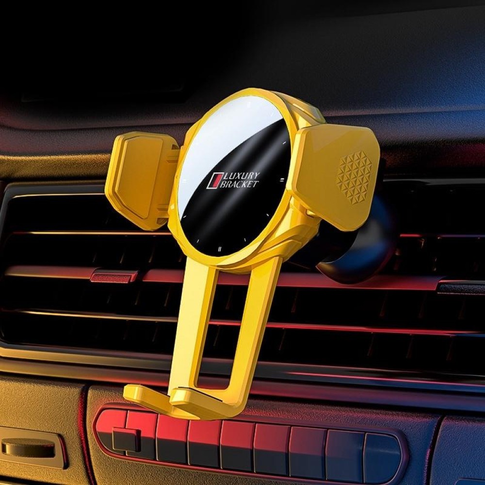 V70 Mechanical Lock Wireless Fast Charging Air Outlet Car Holder(Yellow)