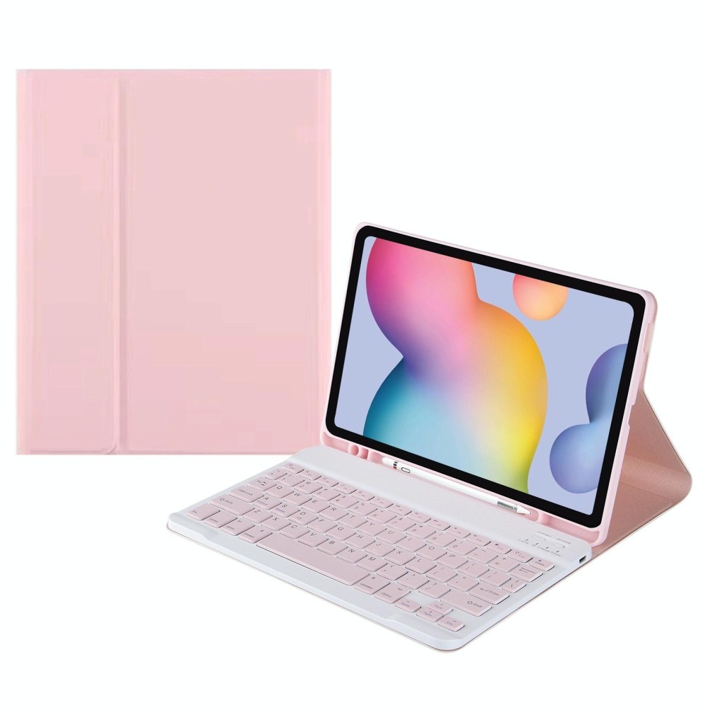 For Samsung Galaxy Tab A9+ Square Cap Bluetooth Keyboard Leather Case with Pen Slot(Pink)