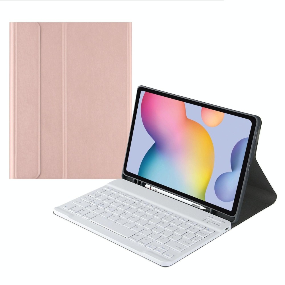 For Samsung Galaxy Tab S9 FE+ Square Cap Bluetooth Keyboard Leather Case with Pen Slot(Rose Gold)
