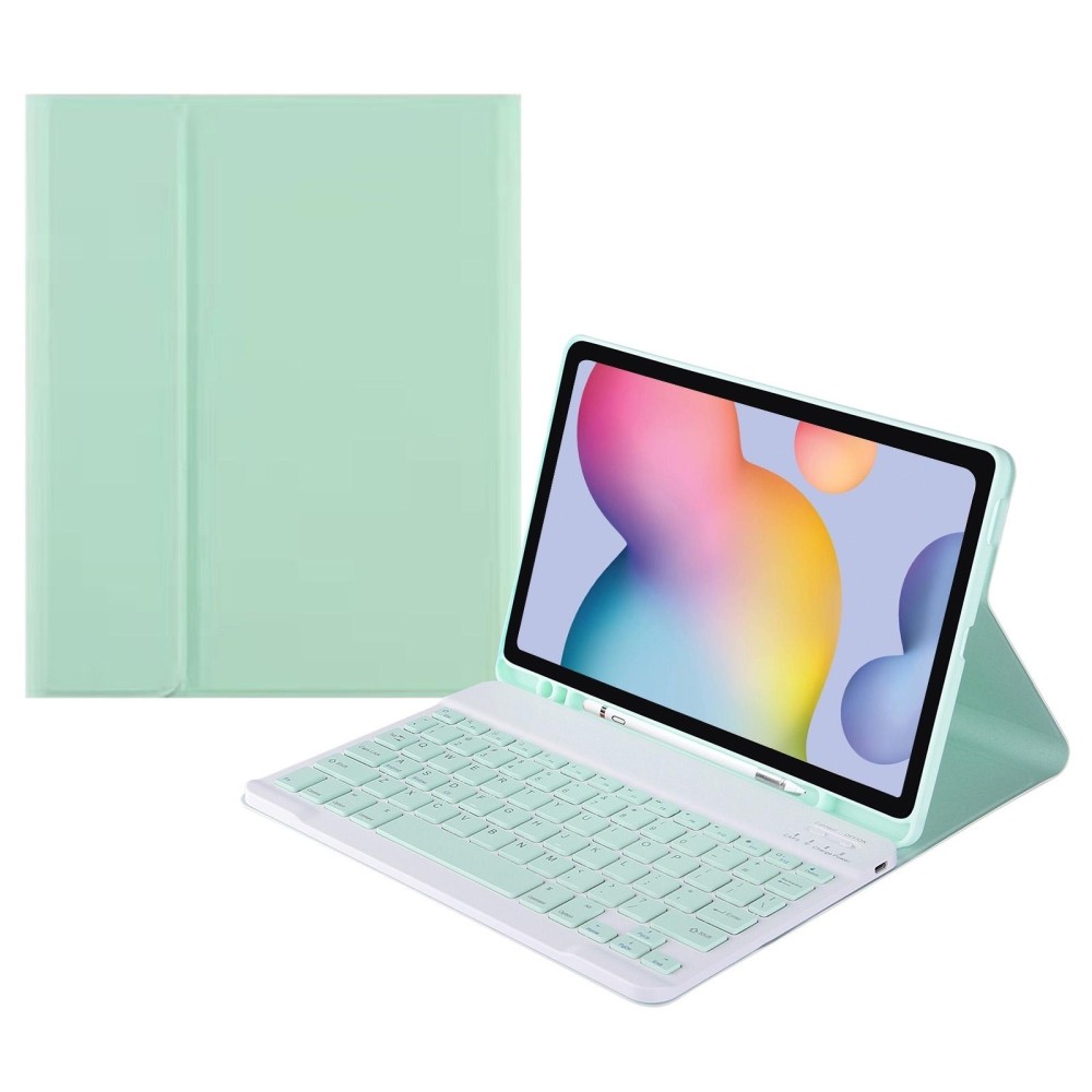 For Samsung Galaxy Tab S9 FE+ Square Cap Bluetooth Keyboard Leather Case with Pen Slot(Green)