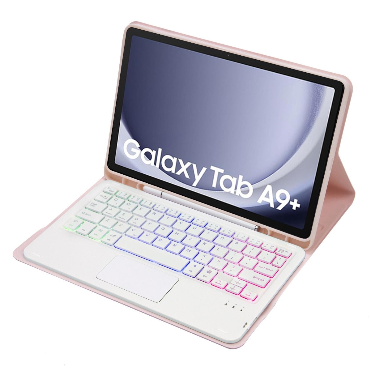 For Samsung Galaxy Tab A9+ X210/X215/X215 A09B-AS Candy Color Touch Backlight Bluetooth Keyboard Leather Tablet Case with Pen Holder(Pink)