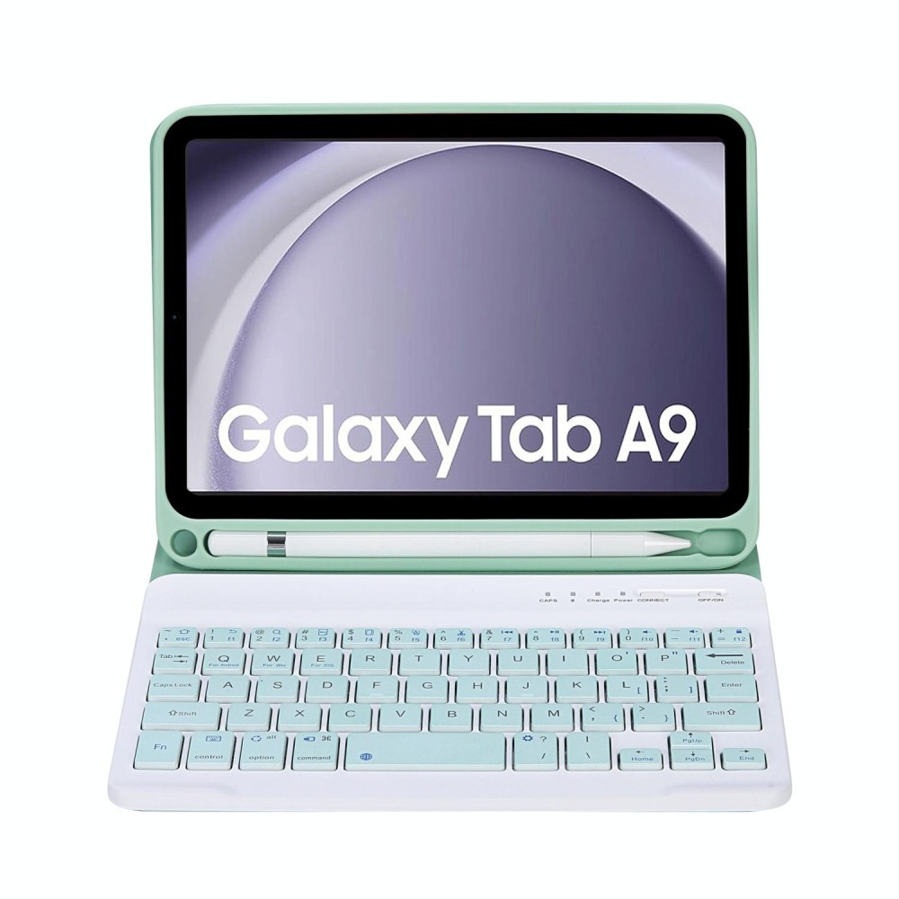 For Samsung Galaxy Tab A9 X110/X115 A221B Candy Color TPU Bluetooth Keyboard Leather Tablet Case with Pen Holder(Light Green)