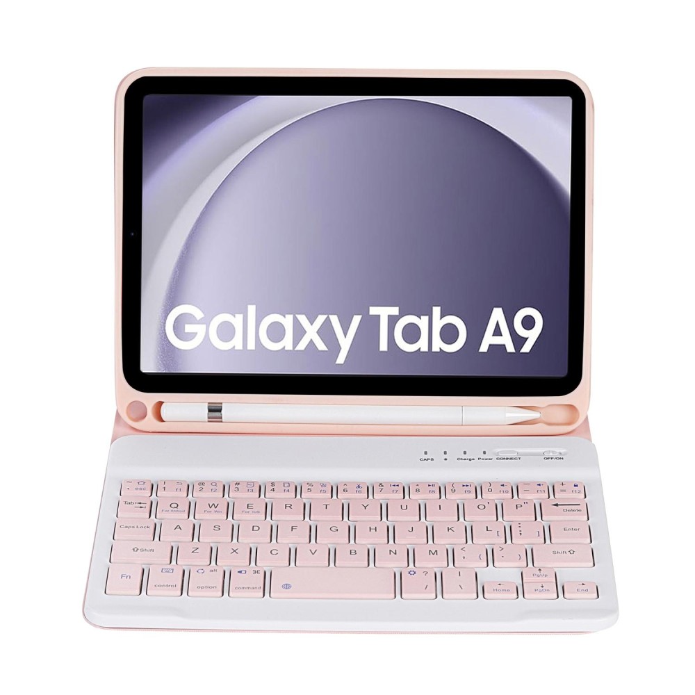For Samsung Galaxy Tab A9 X110/X115 A221B Candy Color TPU Bluetooth Keyboard Leather Tablet Case with Pen Holder(Pink)