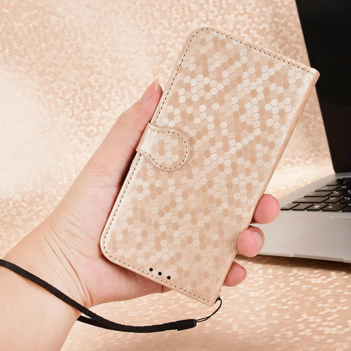 For OPPO Reno11 F 5G / F25 Pro Honeycomb Dot Texture Leather Phone Case(Gold)