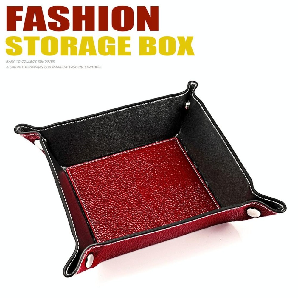 7001 Leather Desktop Square Storage Box Household Life Oddments Tray(Wine Red)