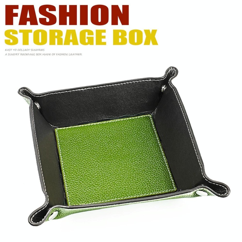 7001 Leather Desktop Square Storage Box Household Life Oddments Tray(Green)