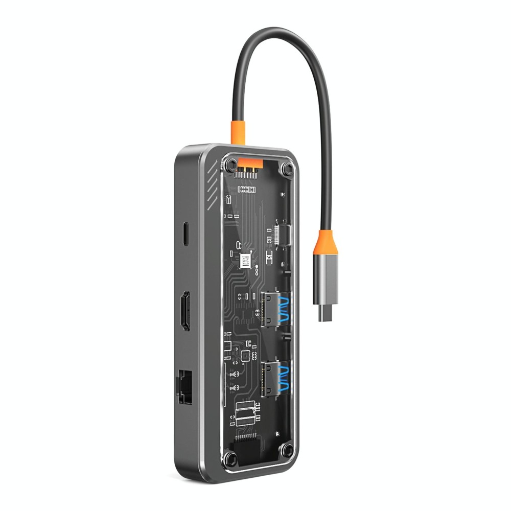 SW8V 8 in 1 Type-C to USB + HDMI + RJ45 + SD/TF HUB Docking Station(Grey)