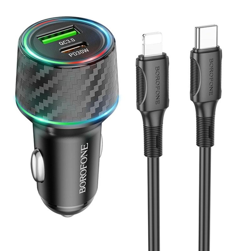 BOROFONE BZ21 Brilliant QC3.0 + PD30W Dual Ports Fast Charging Car Charger with Type-C to 8 Pin Cable(Black)