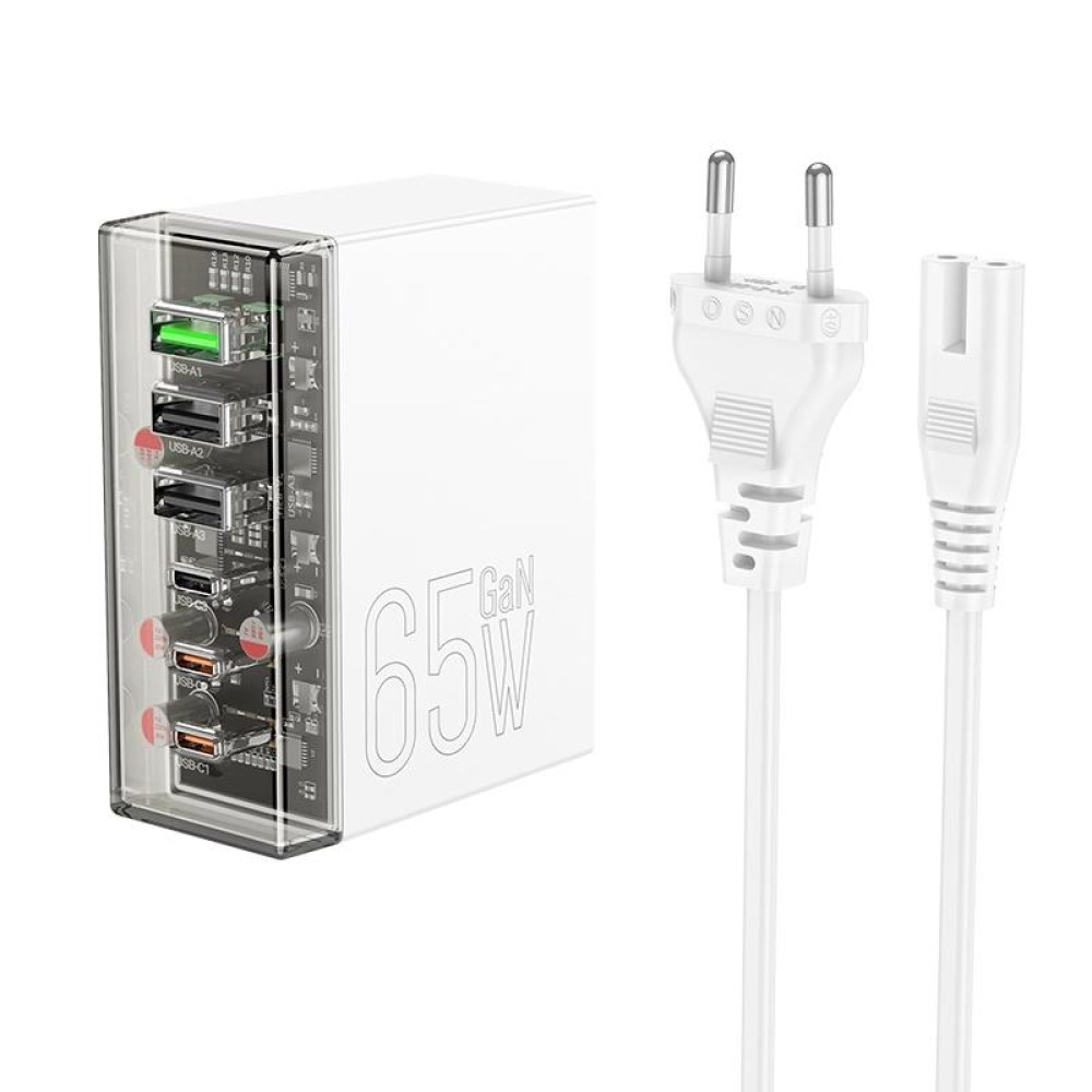 Hoco N36 Fuerza PD65W USB-C / Type-C + USB-A Six Port Desktop Charger, EU Plug(White)