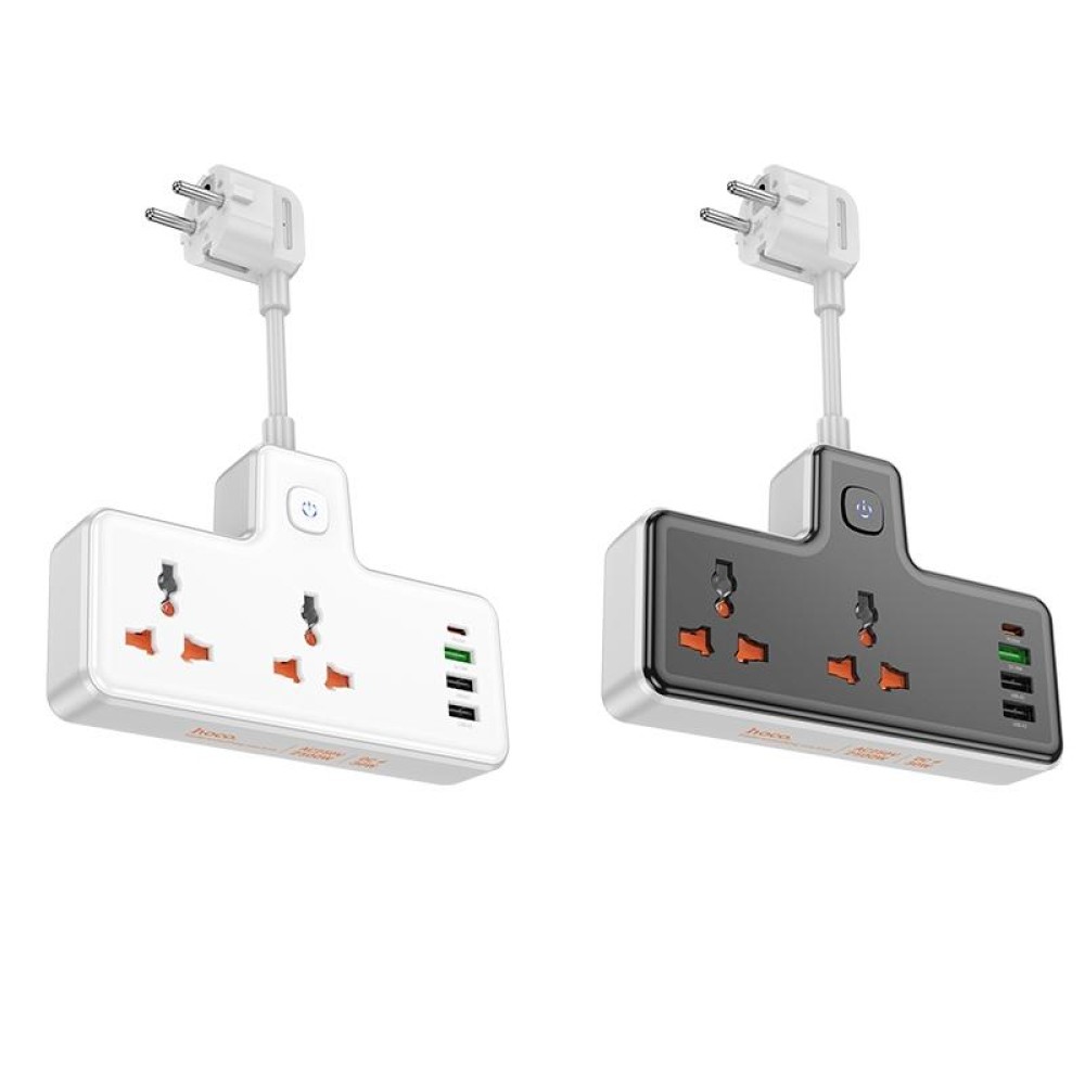 hoco AC12A Reise 2-position Expansion Socket with PD30W+3USB Ports, Cable Length: 8.5cm, EU Plug(White)