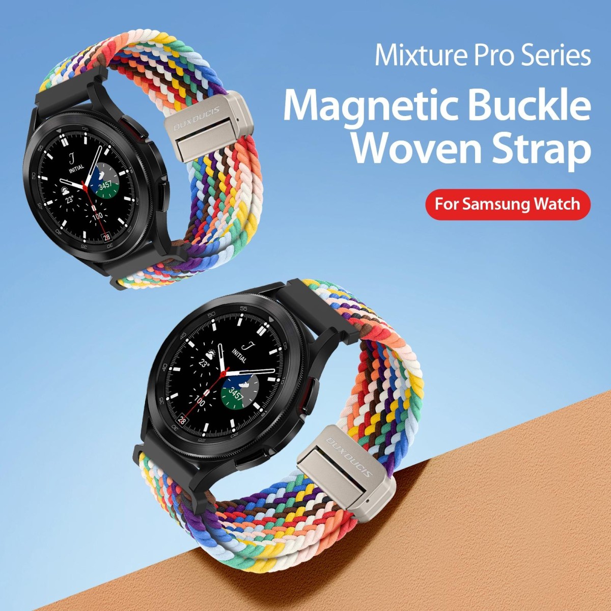 DUX DUCIS Mixture Pro Series Magnetic Buckle Nylon Braid Watch Band, Size:22mm(Rainbow)
