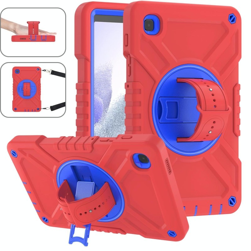 For Samsung Galaxy Tab A7 Lite X Rotation PC Hybrid Silicone Tablet Case with Strap(Red Blue)