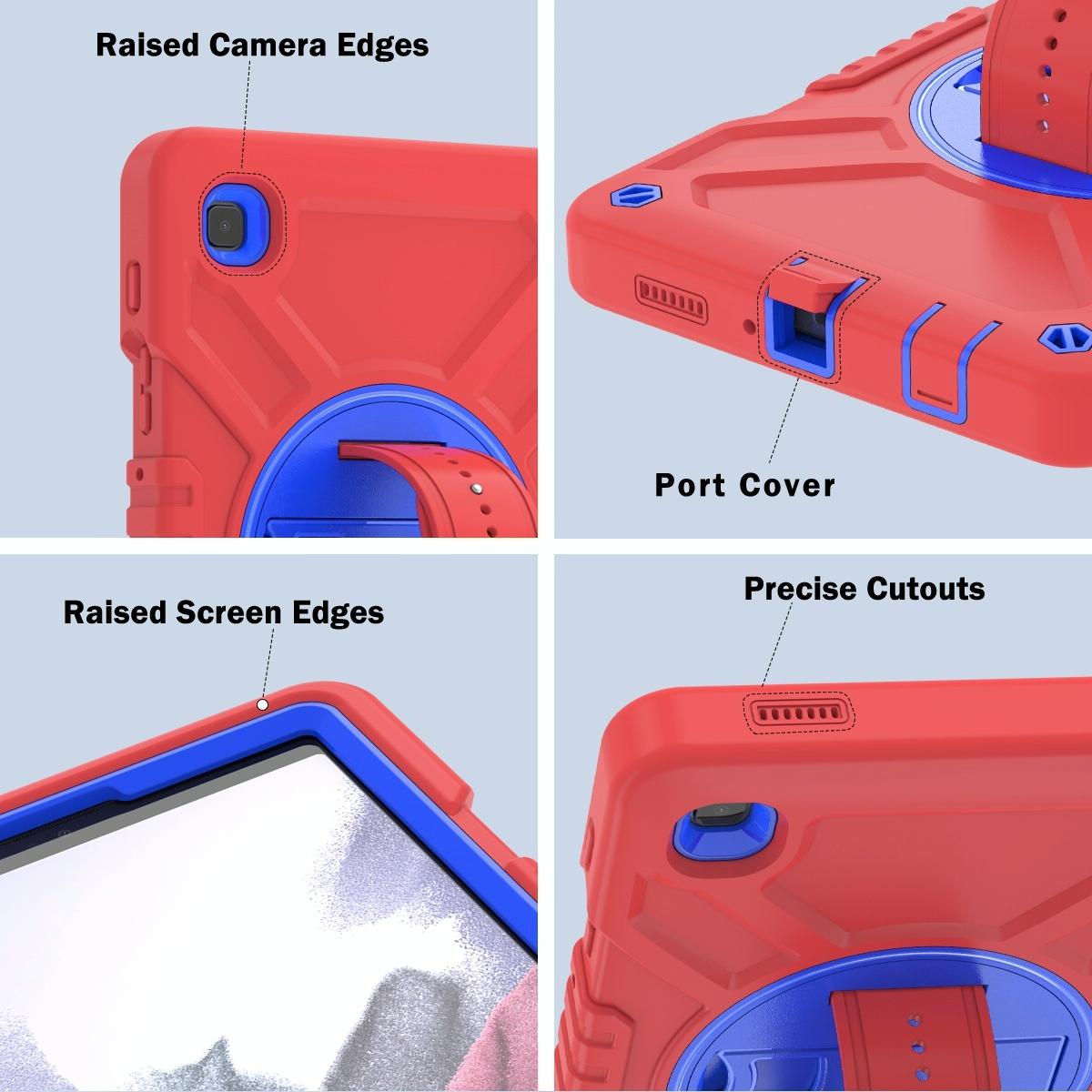 For Samsung Galaxy Tab A7 Lite X Rotation PC Hybrid Silicone Tablet Case with Strap(Red Blue)