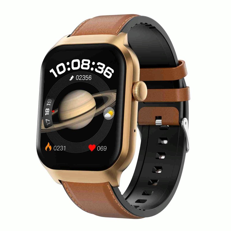 2.01 inch Leather Strap Bluetooth Call Smart Watch Support Heart Rate Monitoring / Non-invasive Blood Sugar(Brown)