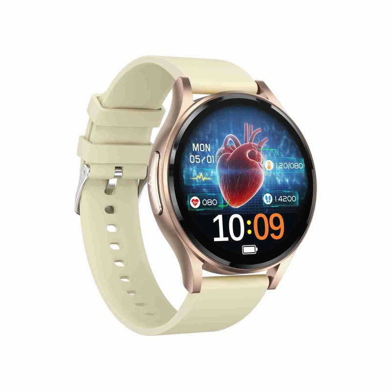1.43 inch Silicone Strap Bluetooth Call Smart Watch Support ECG / Non-invasive Blood Sugar(Light Yellow)