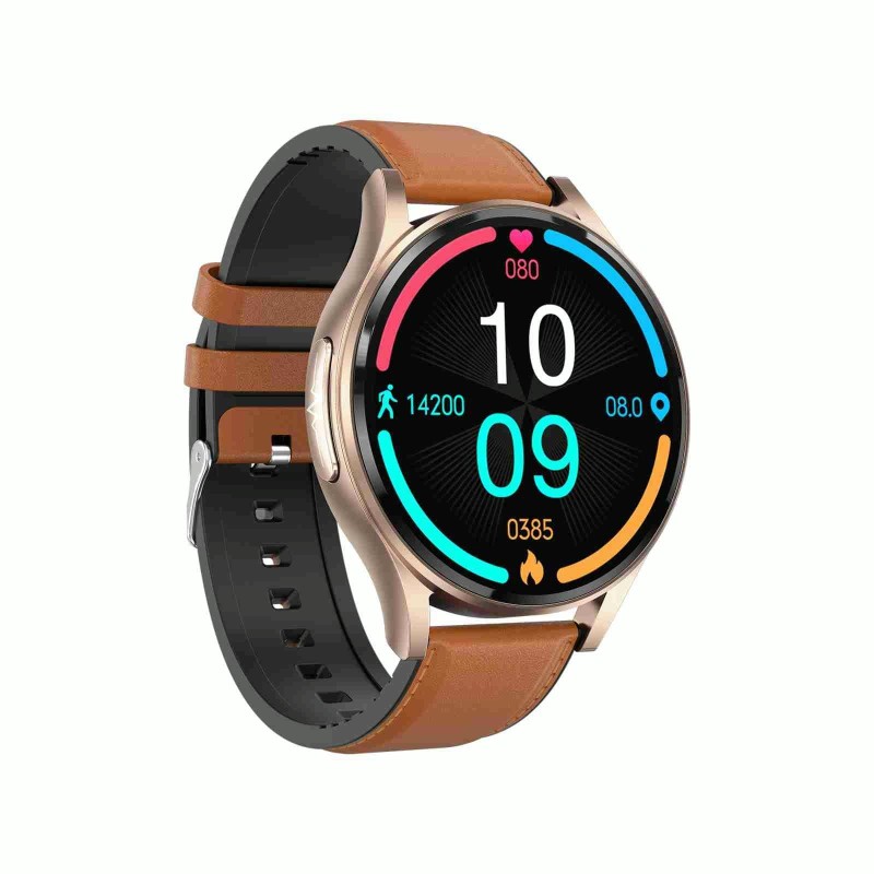1.43 inch Leather Strap Bluetooth Call Smart Watch Support ECG / Non-invasive Blood Sugar(Brown)