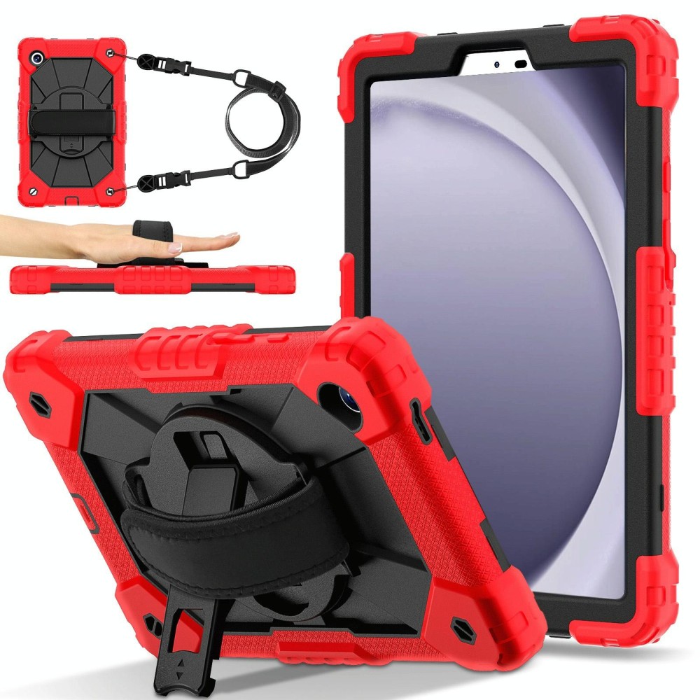 For Samsung Galaxy Tab A9 X115 Contrast Color Robot C2 Silicone Hybrid PC Tablet Case(Red Black)