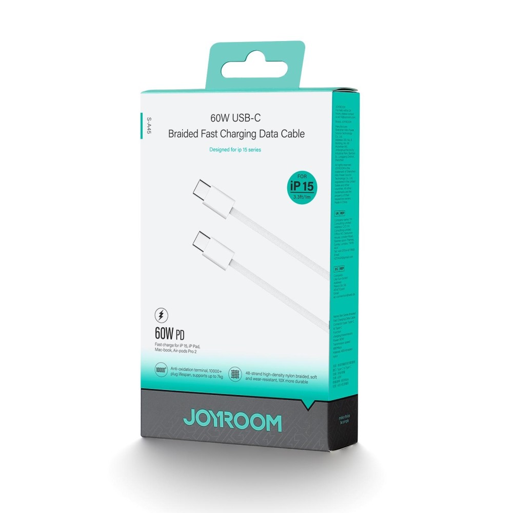 JOYROOM S-A45 1m 60W USB-C / Type-C to USB-C / Type-C Ben Series Fast Charging Data Cable(White)