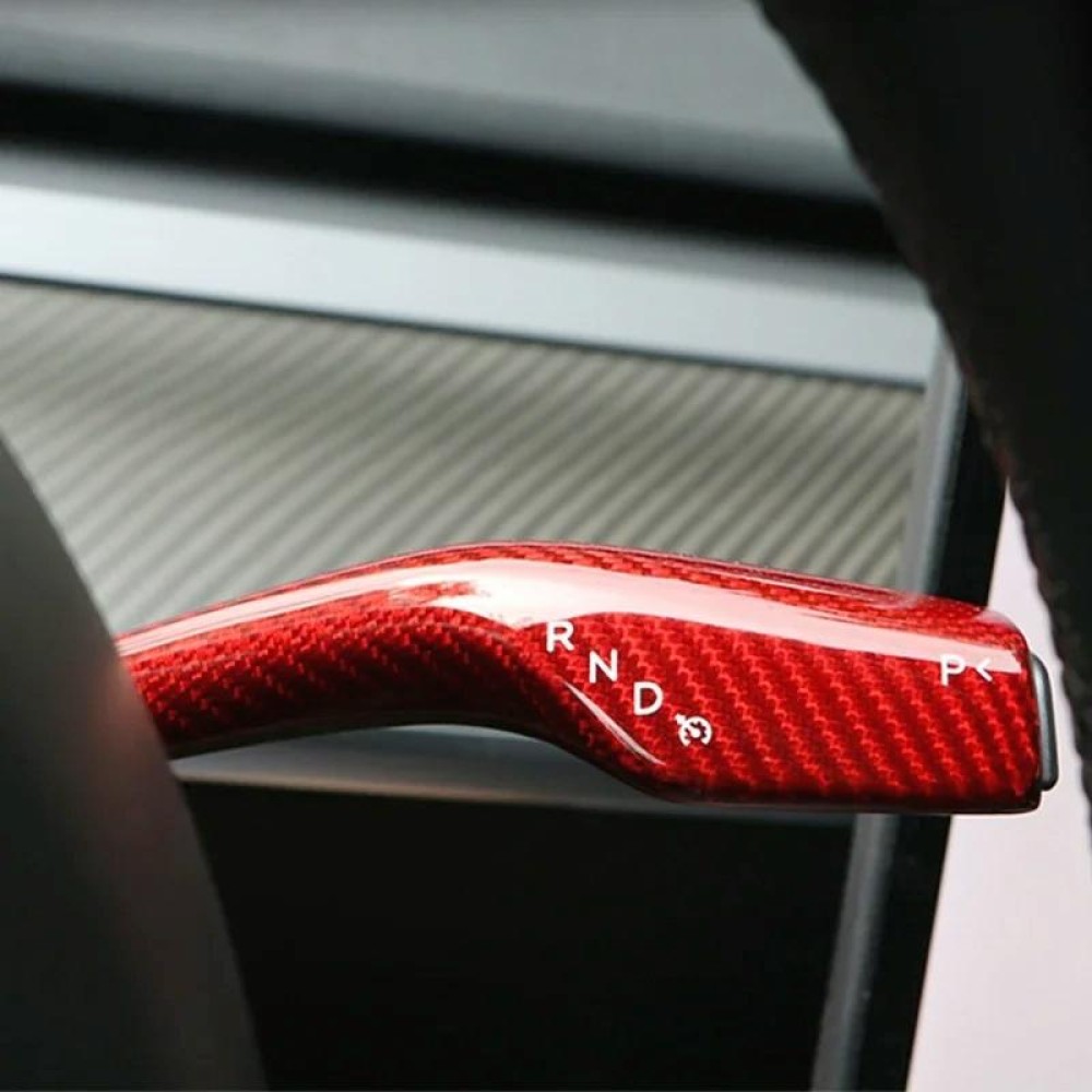 For Tesla Model 3 / Y Car Turn Signal Lever Carbon Fiber Pattern Protective Cover(Bright Red)