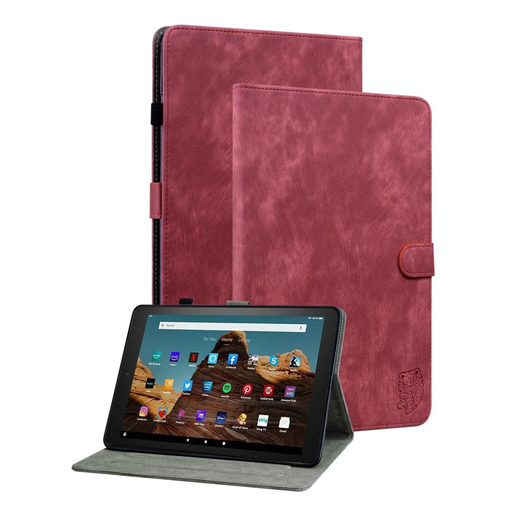 For Amazon Fire HD 10 2023 Tiger Pattern Flip Leather Tablet Case(Red)