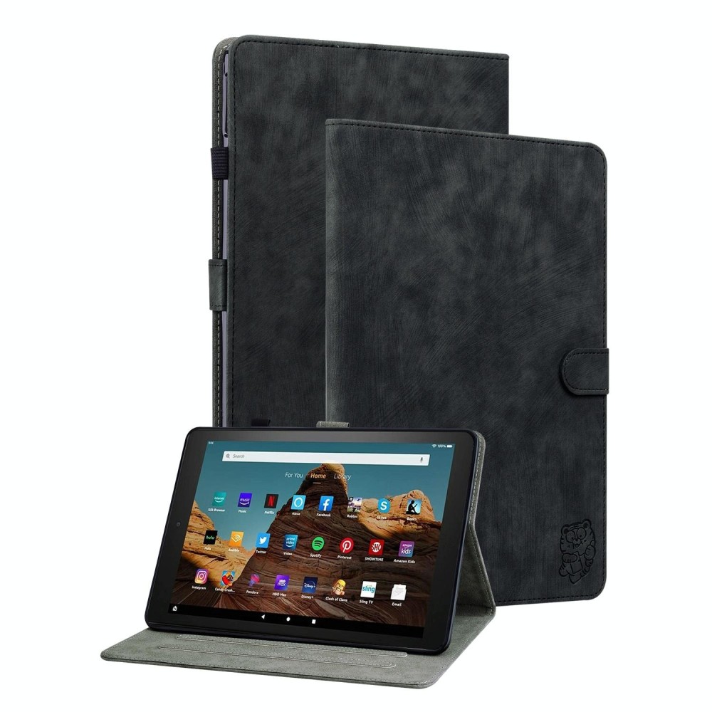 For Amazon Fire HD 10 2023 Tiger Pattern Flip Leather Tablet Case(Black)