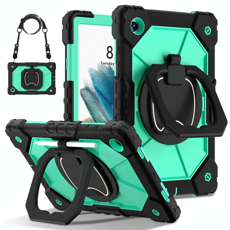 For Samsung Galaxy Tab A8 10.5 2021 Contrast Color Robot Silicone Hybrid PC Tablet Case(Black Mint Green)