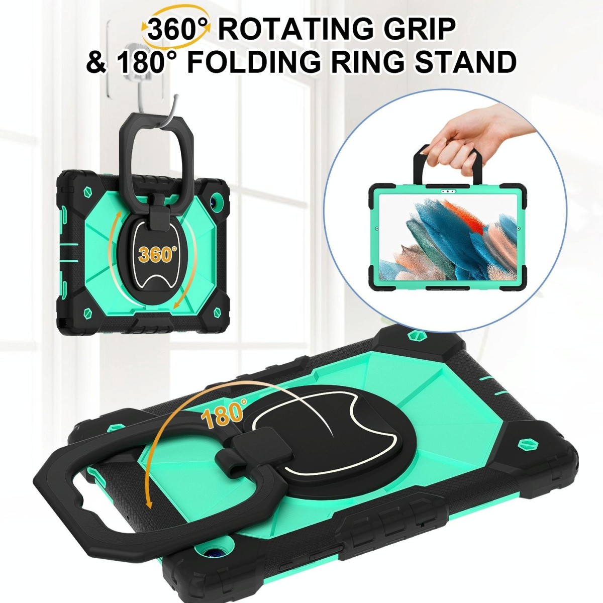 For Samsung Galaxy Tab A8 10.5 2021 Contrast Color Robot Silicone Hybrid PC Tablet Case(Black Mint Green)