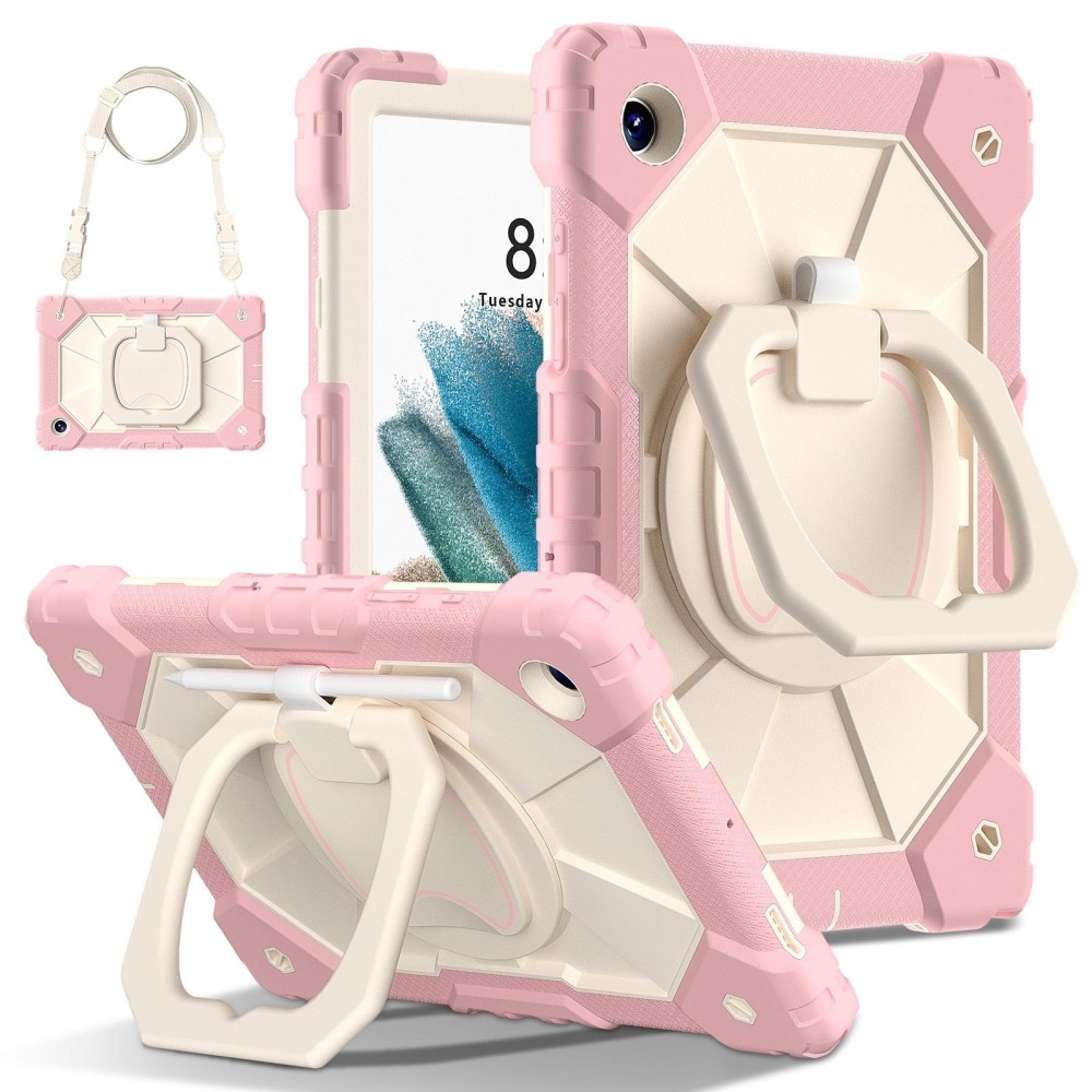 For Samsung Galaxy Tab A8 10.5 2021 Contrast Color Robot Silicone Hybrid PC Tablet Case(Rose Gold Beige)