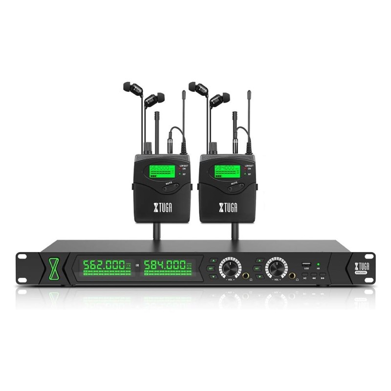 XTUGA RW2090 Professional Stage Wireless 2 Channel In Ear Monitoring System 2 in 1(UK Plug)