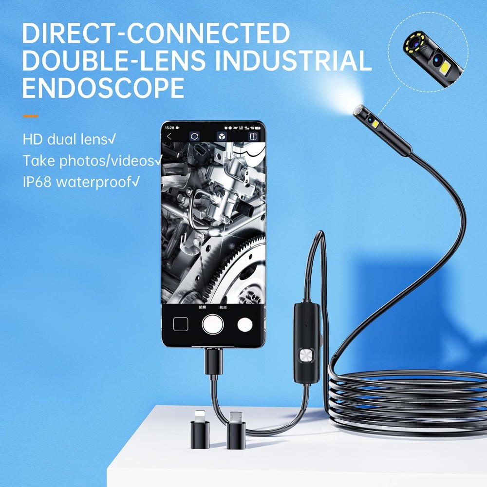 AN112 8mm Double Lenses HD Industry Endoscope Support Mobile Phone Direct Connection, Length:10m Hard Tube
