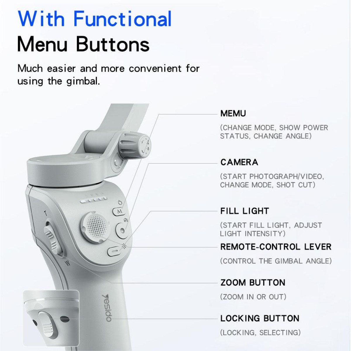 Yesido SF18 Phone Stabilizer Three-Axis Anti-Shake Handheld Gimbal(White)