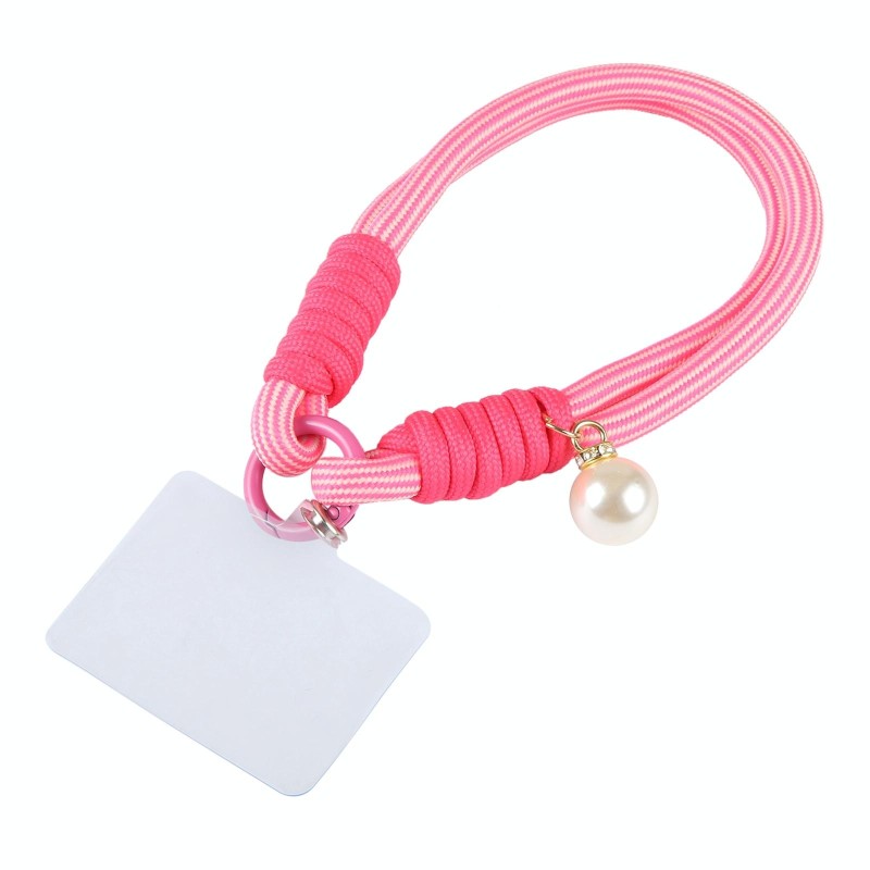 Dopamine Color Pearl Round Twist Rope Short Lanyard(Pink)