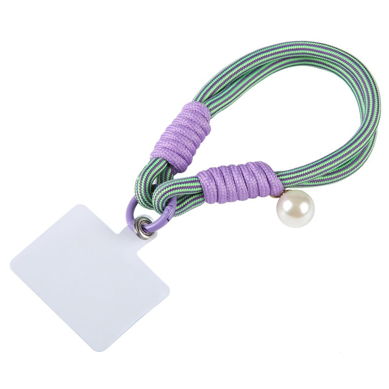 Dopamine Color Pearl Round Twist Rope Short Lanyard(Purple Green)