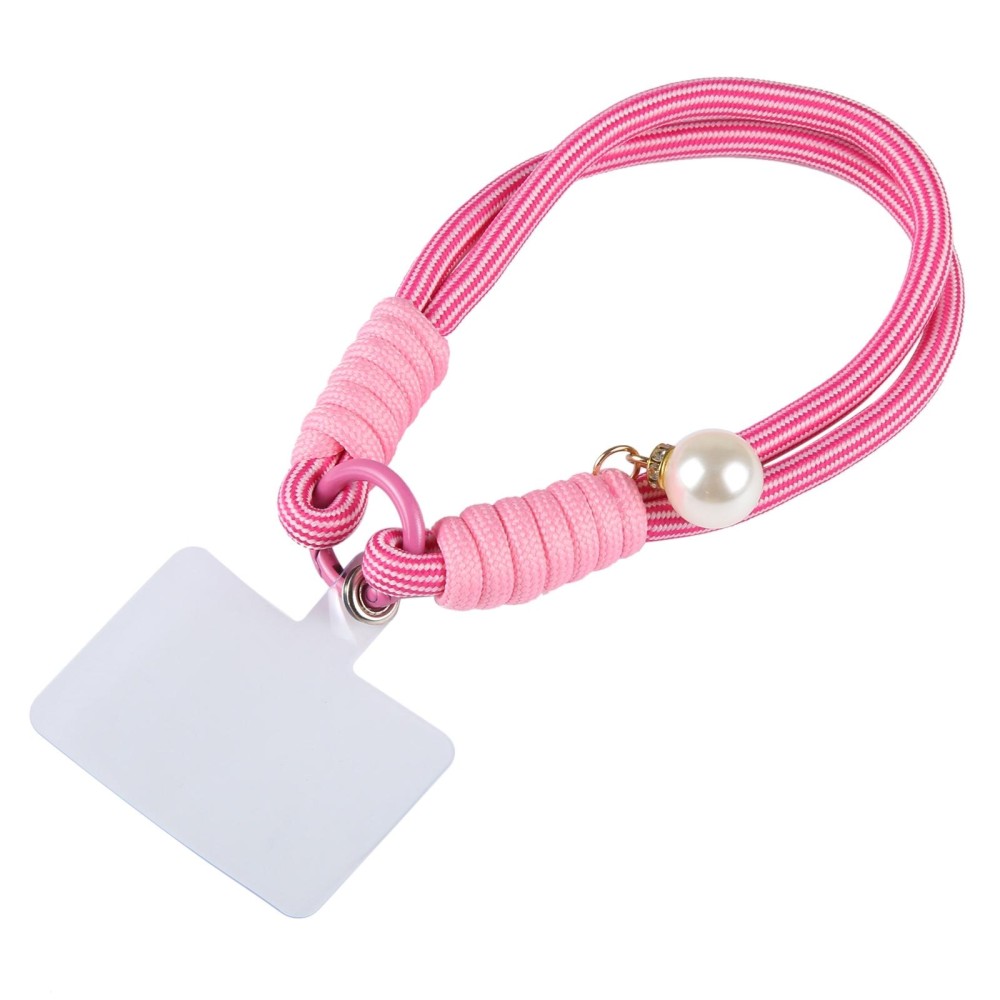 Dopamine Color Pearl Round Twist Rope Short Lanyard(Rose Red)