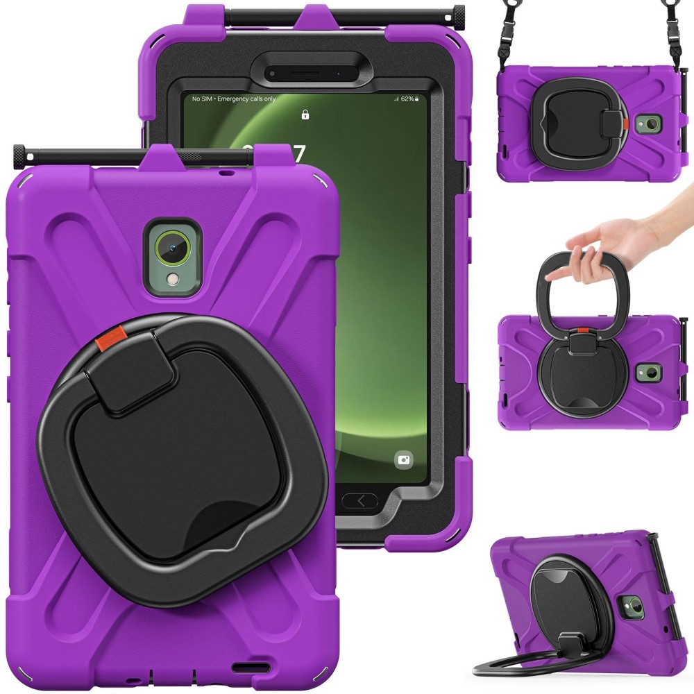 For Samsung Galaxy Tab Active5 X300 Silicone Hybrid PC Tablet Case with Holder & Shoulder Strap(Purple)