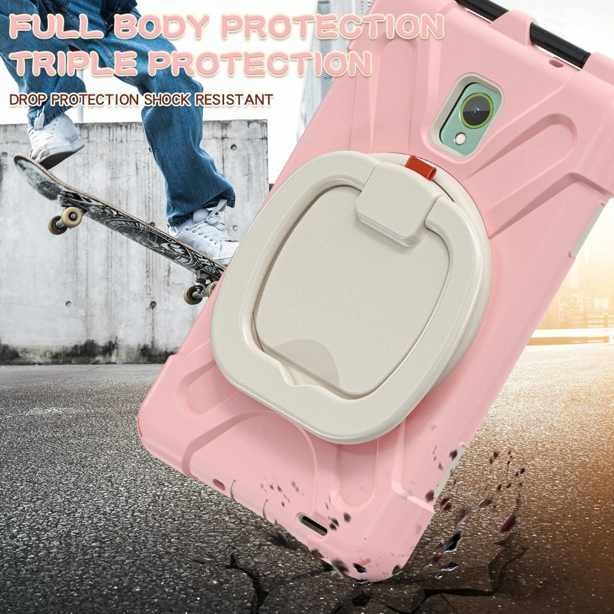 For Samsung Galaxy Tab Active5 X300 Silicone Hybrid PC Tablet Case with Holder & Shoulder Strap(Pink)