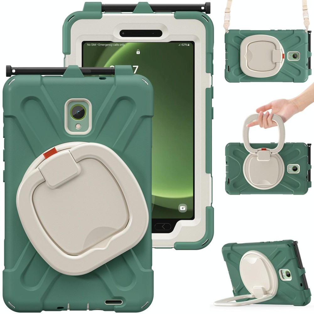 For Samsung Galaxy Tab Active5 X300 Silicone Hybrid PC Tablet Case with Holder & Shoulder Strap(Emerald Green)