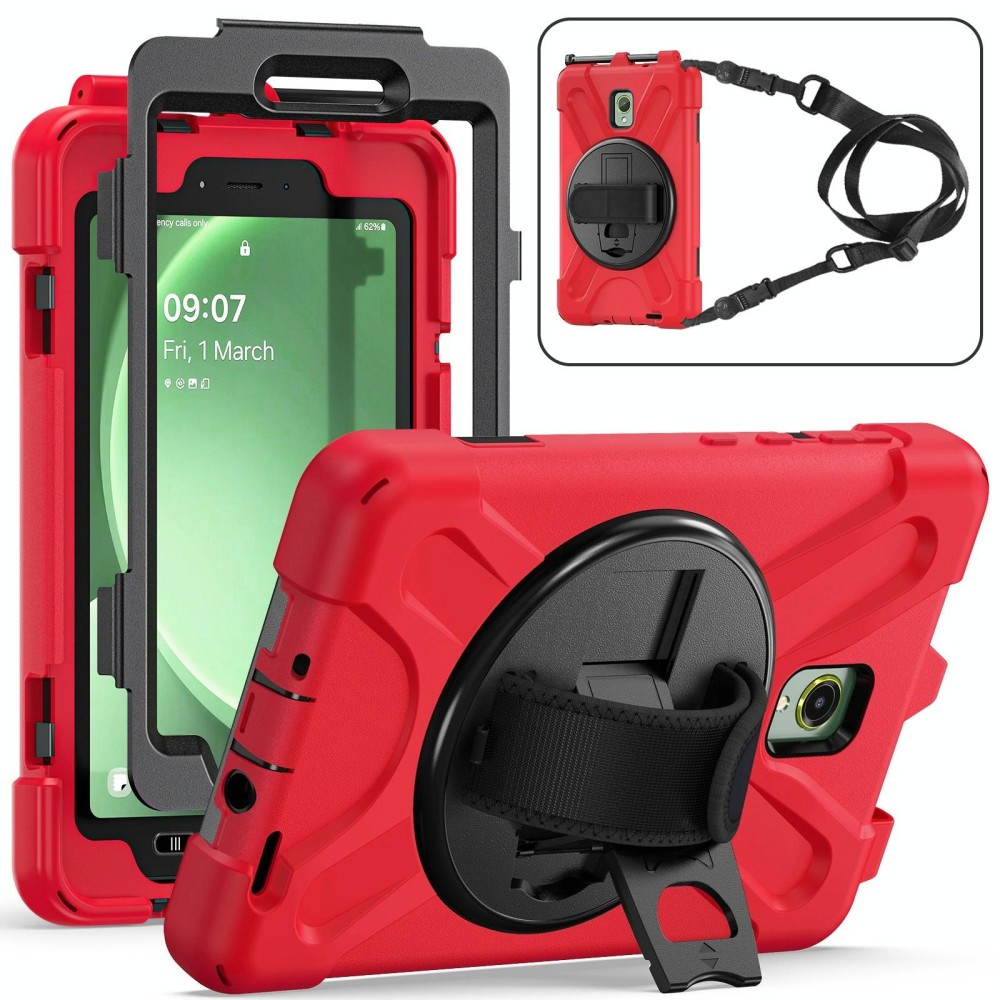 For Samsung Galaxy Tab Active5 X300 Rotary Grip Silicone Hybrid PC Tablet Case with Shoulder Strap(Red)