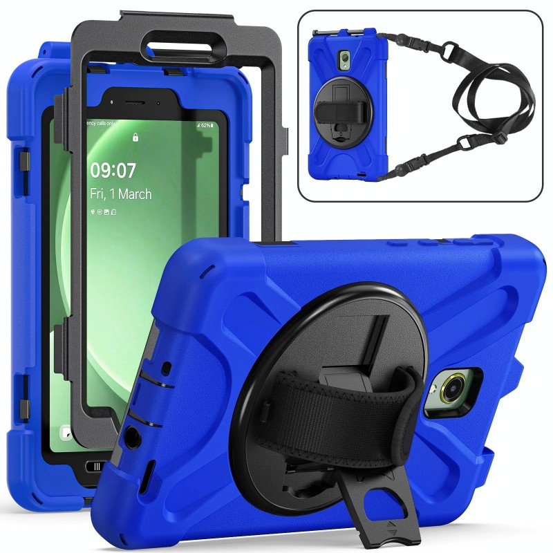 For Samsung Galaxy Tab Active5 X300 Rotary Grip Silicone Hybrid PC Tablet Case with Shoulder Strap(Blue)