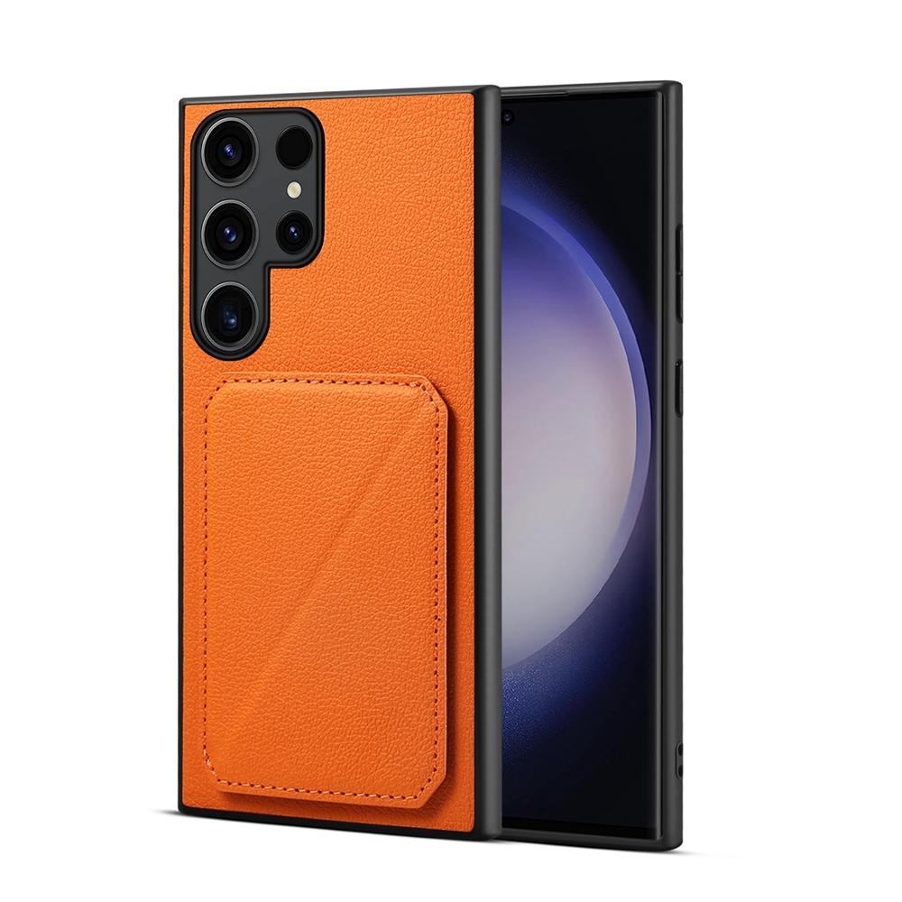For Samsung Galaxy S23 Ultra 5G D04 Calf Texture Dual Card Slot Holder Phone Case(Orange)