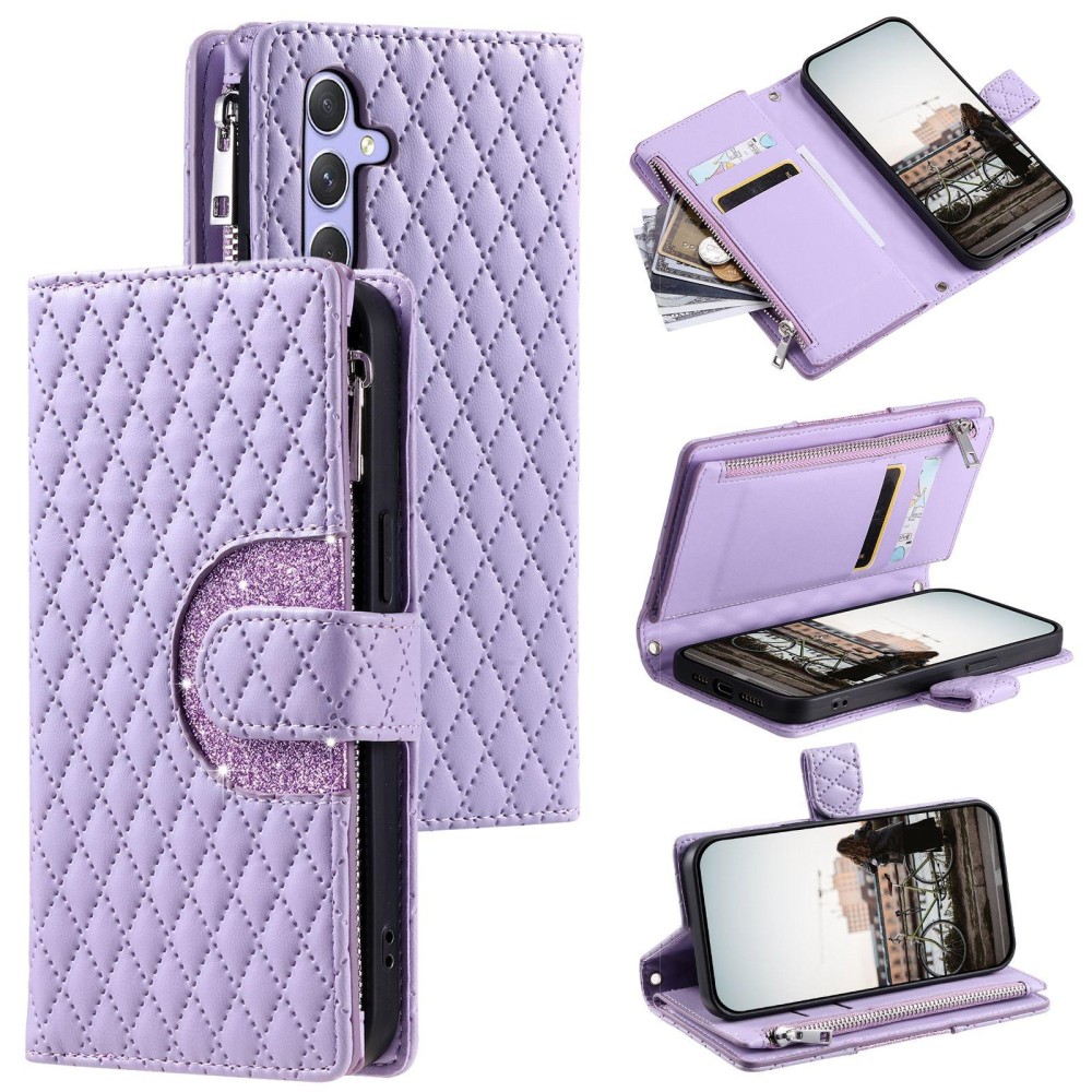 For Samsung Galaxy S24+ 5G Glitter Lattice Zipper Wallet Leather Phone Case(Purple)