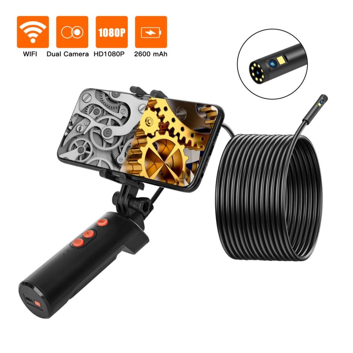 F280 8mm 1080P IP68 Waterproof Dual Camera WiFi Digital Endoscope, Length:2m Hard Cable(Black)