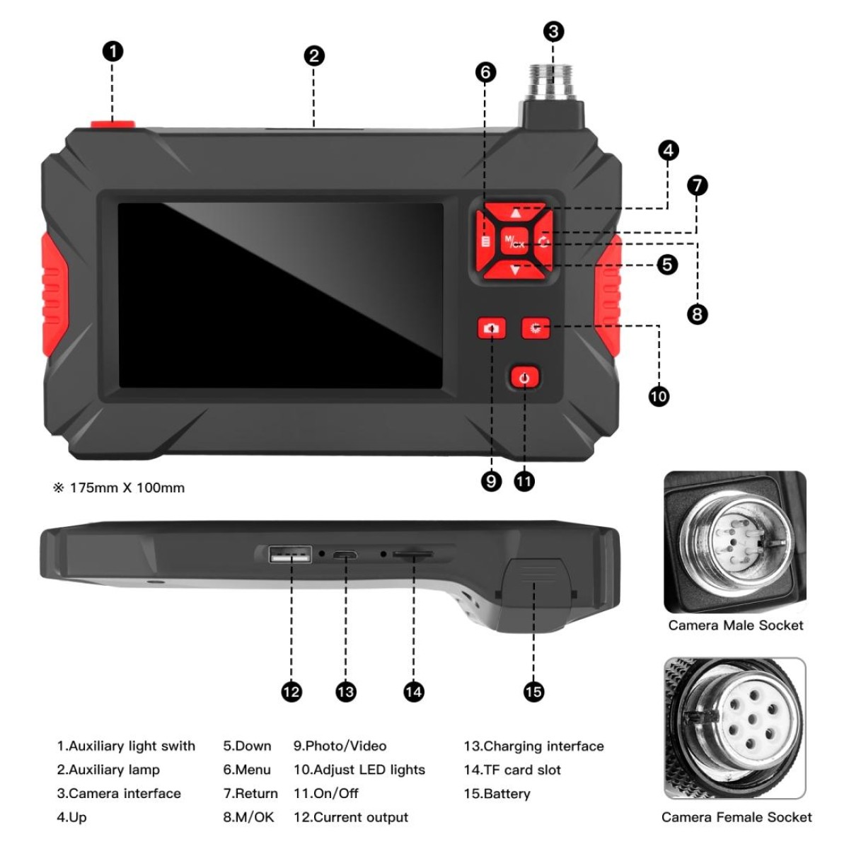 P30 8mm 1080P IP68 Waterproof 4.3 inch Screen Dual Camera Digital Endoscope, Length:2m Hard Cable(Black)