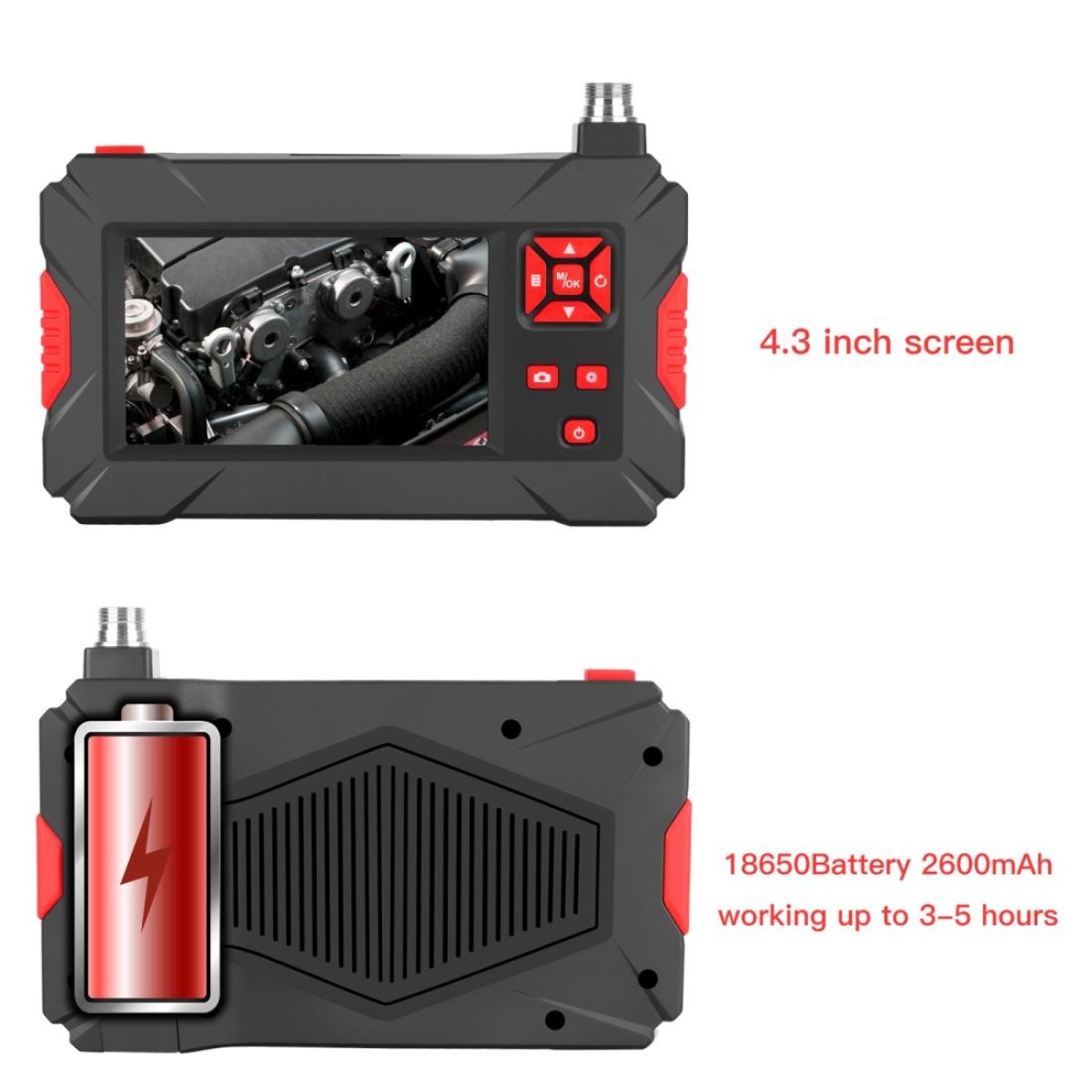 P30 8mm 1080P IP68 Waterproof 4.3 inch Screen Dual Camera Digital Endoscope, Length:5m Hard Cable(Black)